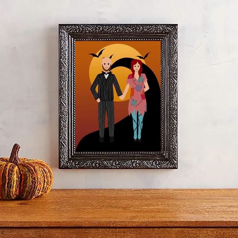 Custom Halloween Couple Illustration Art Print