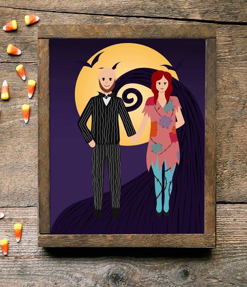 Custom Halloween Couple Illustration Art Print