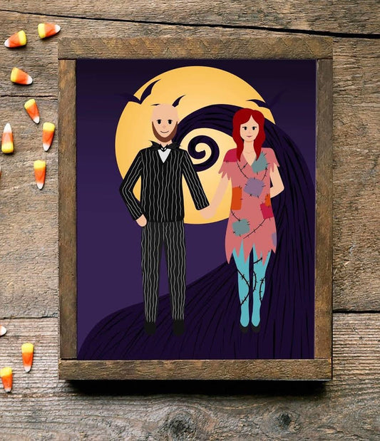 Custom Halloween Couple Illustration Art Print
