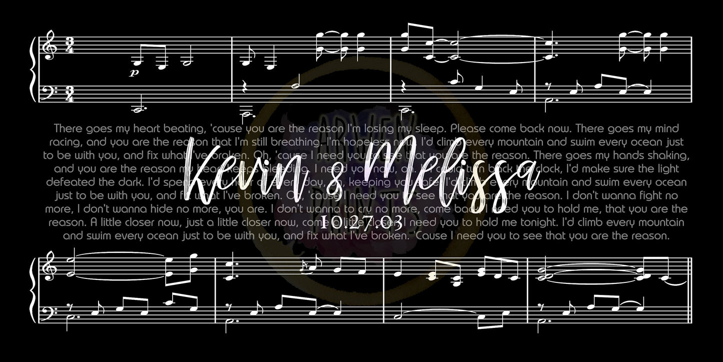 Custom Wedding Names and Date Lyrics Sheet Music Black Luxe, Valentine’s Day Gift, Canvas Art Print