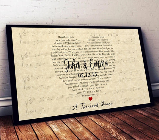 Custom Wedding Names and Date Heart Sheet Music Lyrics Art Print
