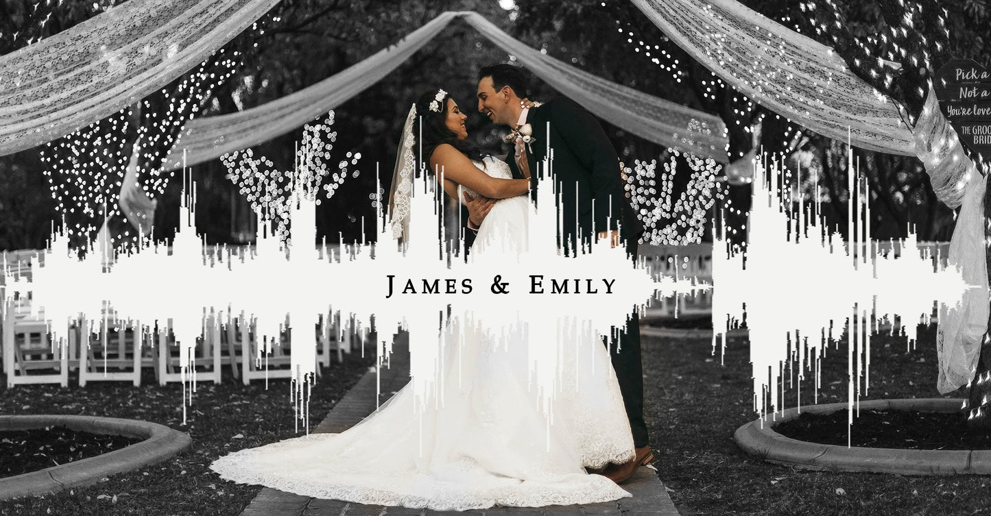 Custom Wedding Photo Sound Wave Canvas, Personalized Couple Names And Date Wall Art, Audio Memory Keepsake
