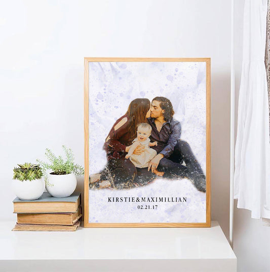 Wedding Photo Names and Date Splotch Canvas Art Print
