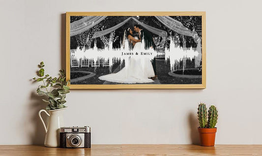 Wedding Couple Photo Names and Date Sound Wave Canvas Art Print