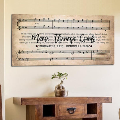 Custom Memorial Song Canvas, Loss Of Mother Father Sympathy Wall Art Personalized Keepsake