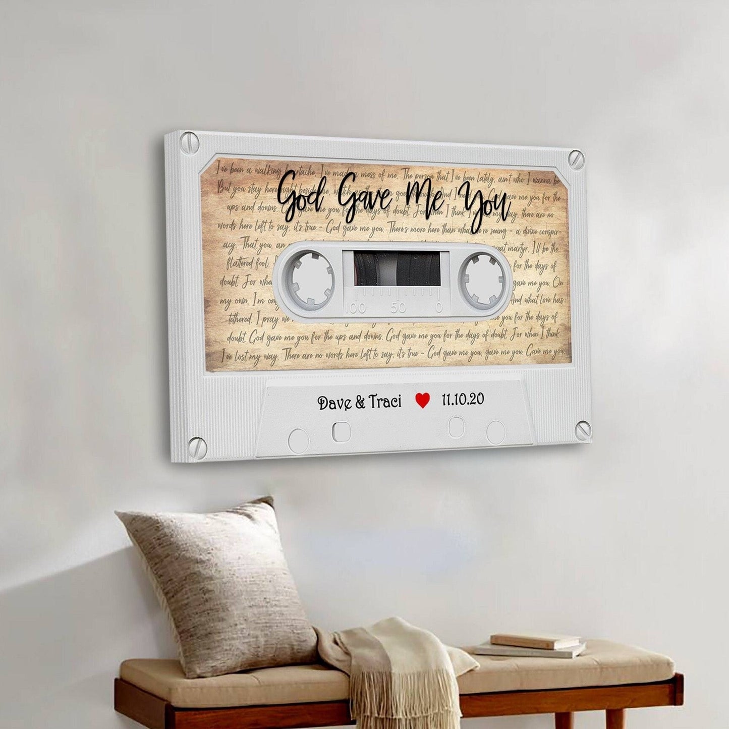 Custom Mixtape Cassette Song Canvas, Personalized Couple Lyric Wall Art, Wedding Anniversary Music Decor