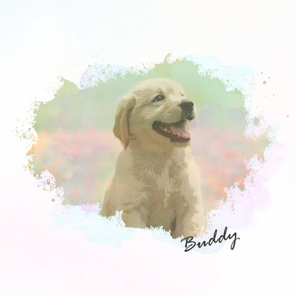 Custom Pet Portrait Illustration Canvas, Personalized Dog Cat Watercolor Wall Art