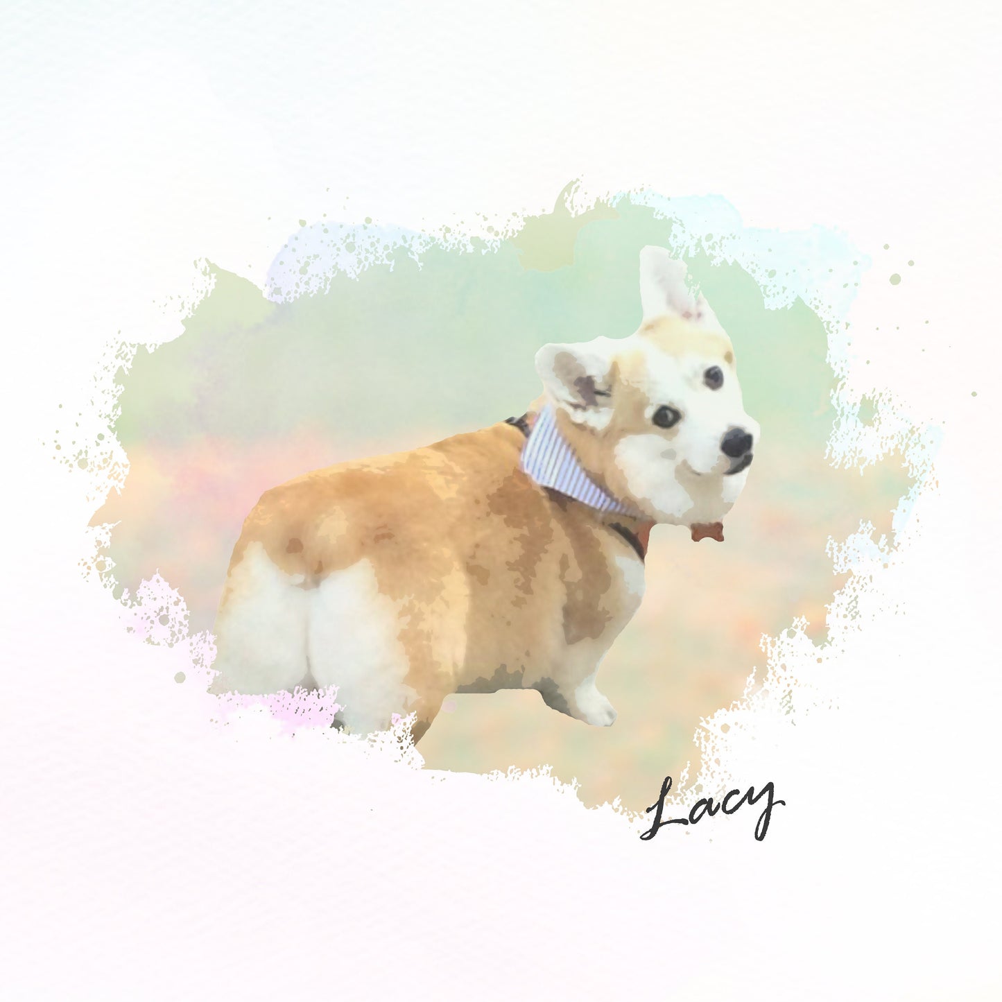 Custom Pet Portrait Illustration Canvas, Personalized Dog Cat Watercolor Wall Art