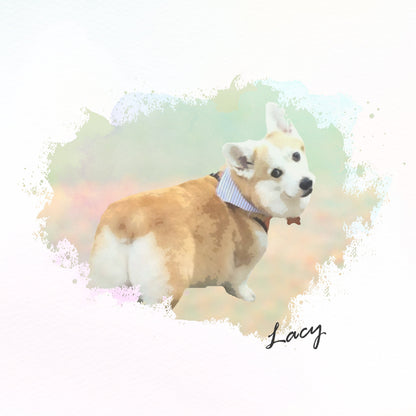 Custom Pet Portrait Illustration Canvas, Personalized Dog Cat Watercolor Wall Art