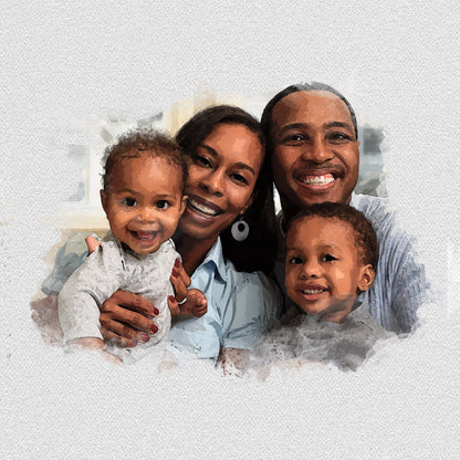 Family Portrait Illustration Canvas - Ready to Hang