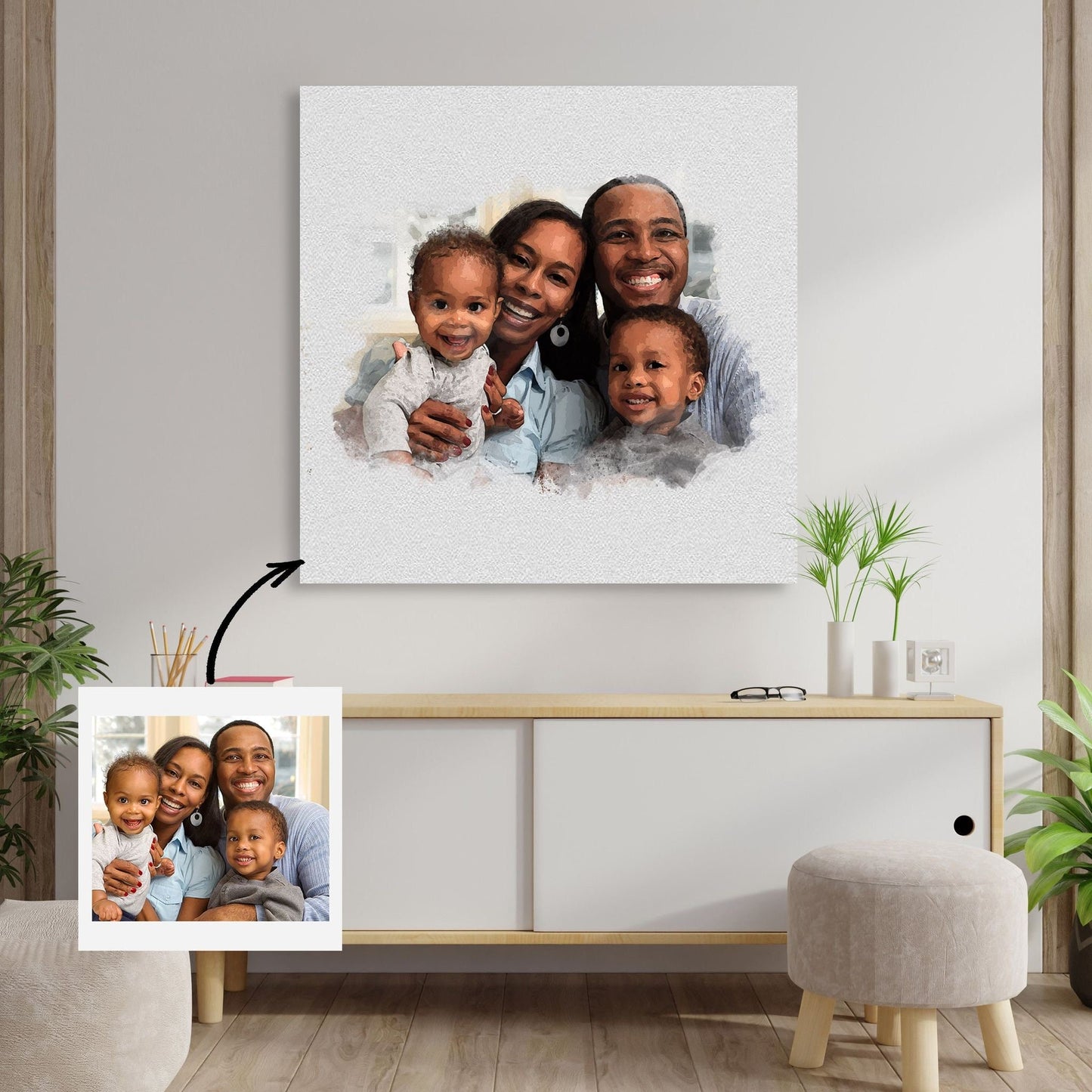Family Portrait Illustration Canvas - Ready to Hang
