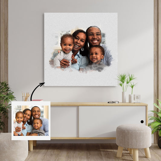 Family Portrait Illustration Canvas - Ready to Hang