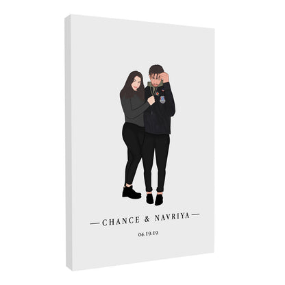 Custom Couple Illustration Canvas, Personalized One Of A Kind Couple Wall Art, Anniversary Portrait Decor