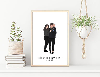 Custom Couple Illustration Canvas, Personalized One Of A Kind Couple Wall Art, Anniversary Portrait Decor