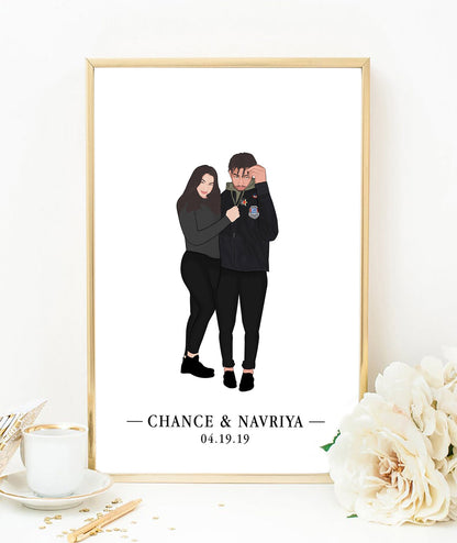 Custom Couple Illustration Canvas, Personalized One Of A Kind Couple Wall Art, Anniversary Portrait Decor