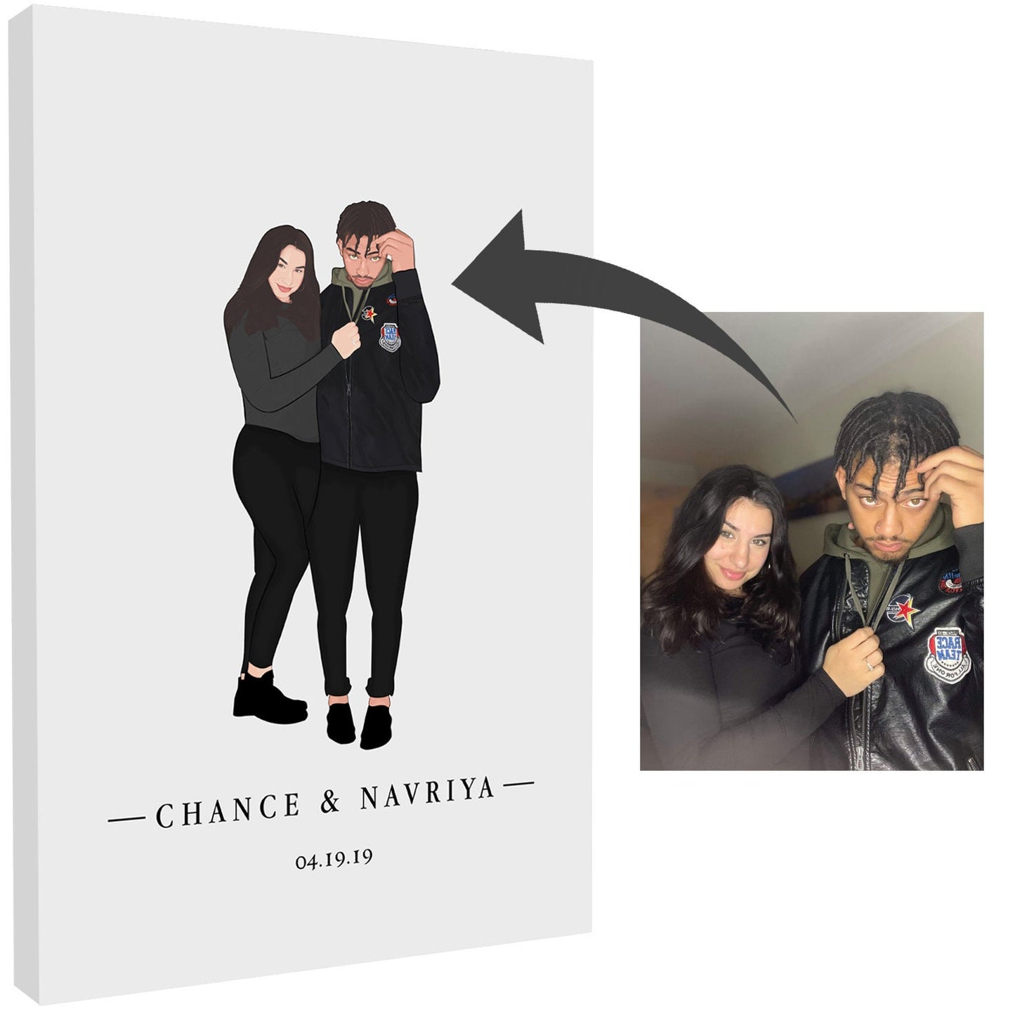 Custom One of a Kind Couple Illustration Canvas Art