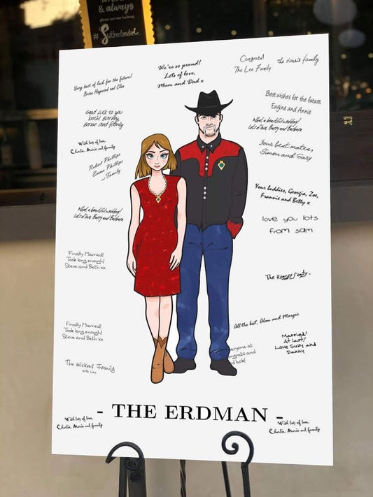 Country Cowboy Cowgirl Disney Couple Wedding Guestbook Art Canvas Print