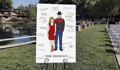 Country Cowboy Cowgirl Disney Couple Wedding Guestbook Art Canvas Print