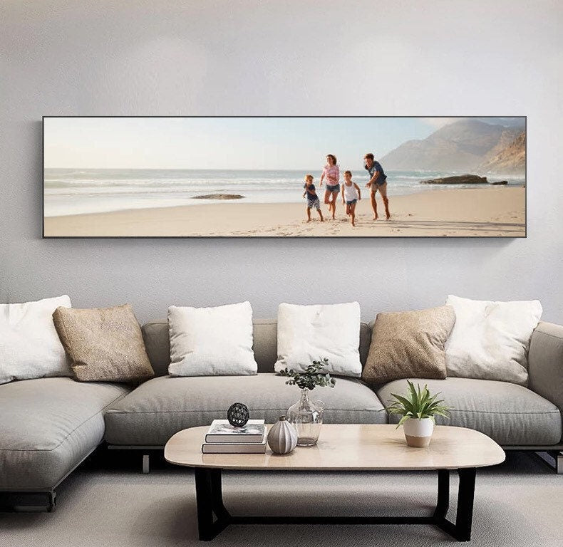 Custom Panoramic Photo Canvas, Personalized Wedding Family Pet Wall Art, Wide Memory Keepsake Decor
