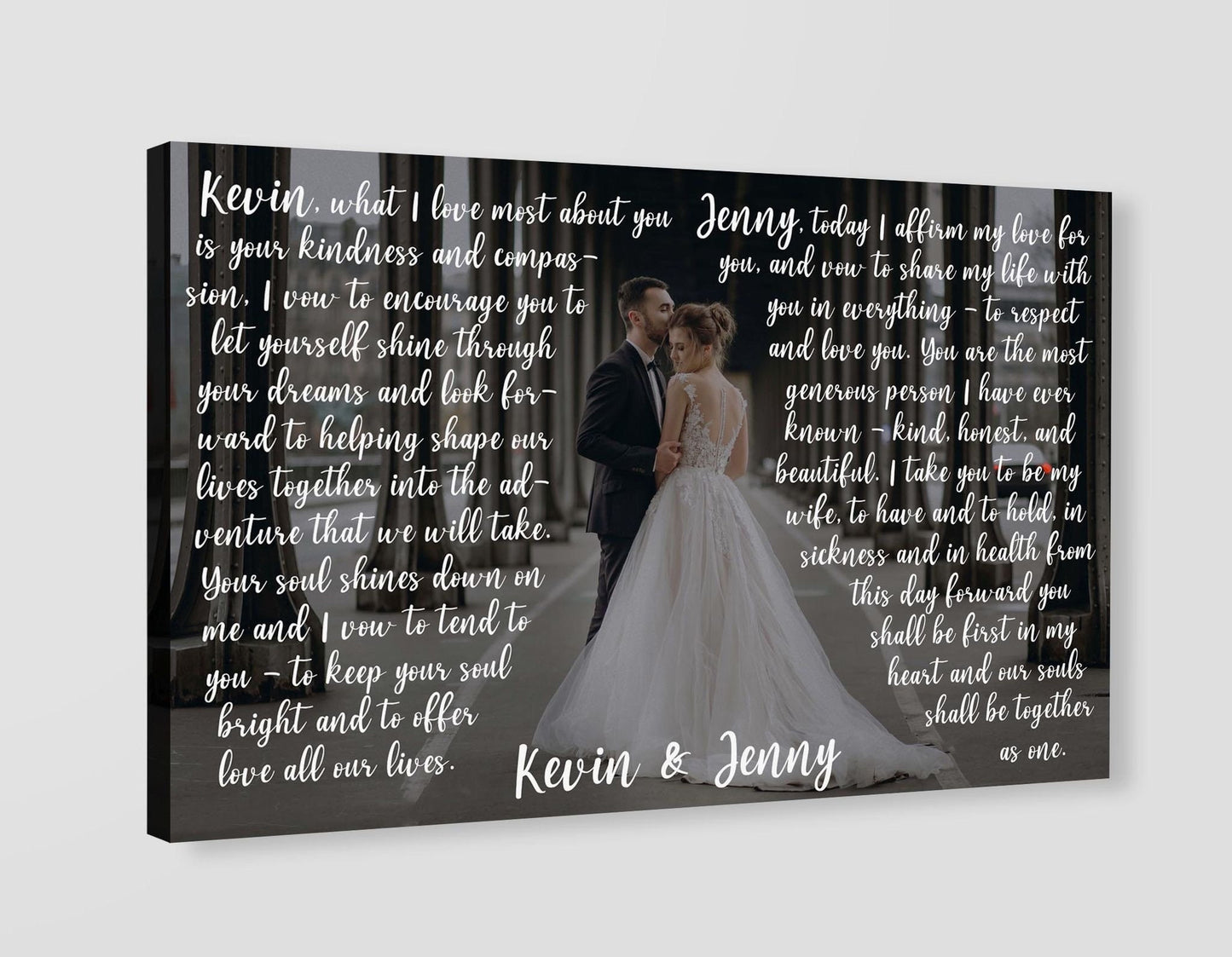 Custom Wedding Photo And Vows Canvas, Personalized Couple Ceremony Wall Art, Anniversary Keepsake Decor