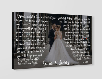 Custom Wedding Photo And Vows Canvas, Personalized Couple Ceremony Wall Art, Anniversary Keepsake Decor