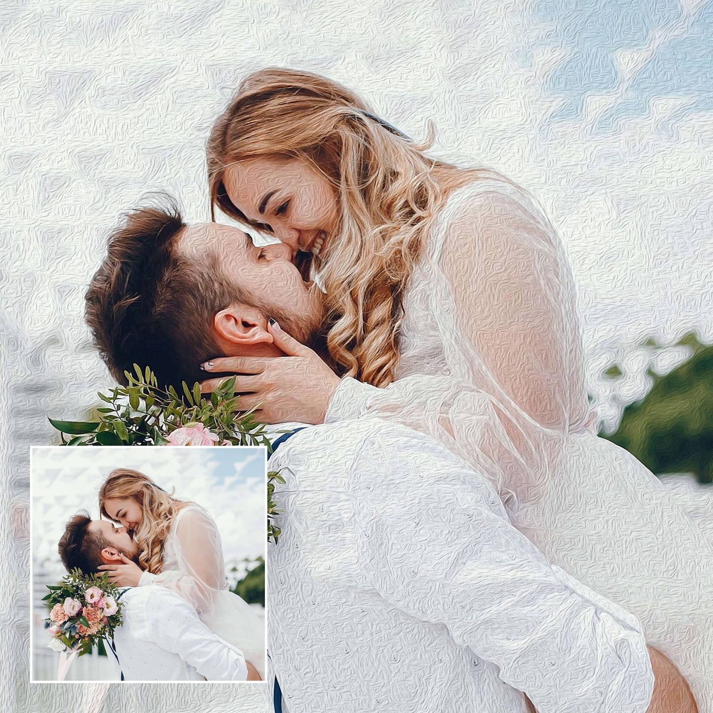 Oil Painting Wedding Photo, Couple Photo Canvas Art