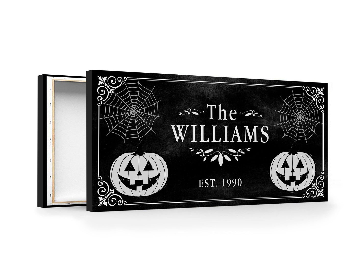 Personalized Vintage Halloween Family Canvas Wall Art, Custom Family Name Halloween Sign, Spooky Family Keepsake Print