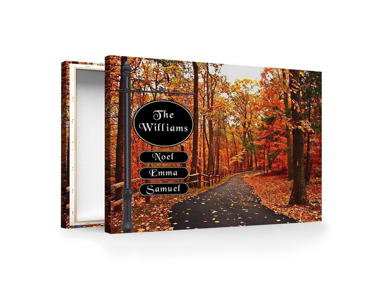 Custom Family Name Canvas, Autumn Leaves, Fall Decor Canvas Wall Art