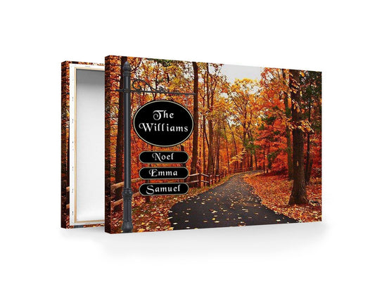 Custom Family Name Canvas, Autumn Leaves, Fall Decor Canvas Wall Art