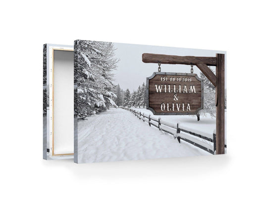 Winter Custom Couple Names and Date Canvas Wall Decor