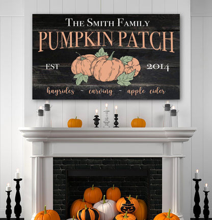 Pumpkin Patch, Personalized Family Name Date, Halloween Canvas, Fall Wall Decor