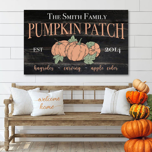 Pumpkin Patch, Personalized Family Name Date, Halloween Canvas, Fall Wall Decor