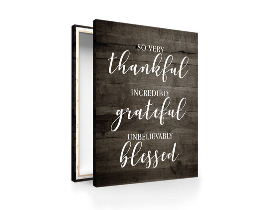 Blessed Thankful Grateful Script Canvas, Christian Wall Art, Modern Faith Home Decor