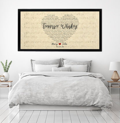 Custom Heart Song Lyric Canvas, Personalized Couple Wall Art, Wedding Anniversary Music Decor Print
