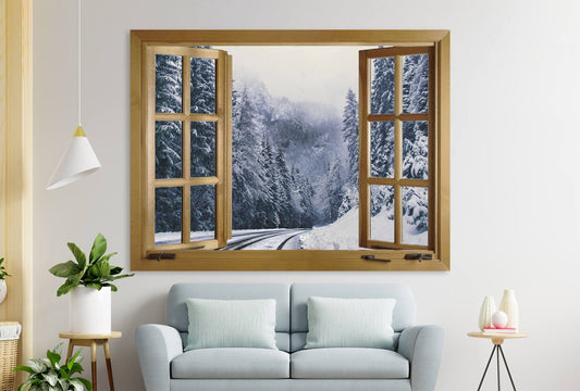 Winter Art, Forest Window, Holiday Decor, Christmas Decor, Winter Forest Art, Bedroom Canvas, Kitchen Canvas