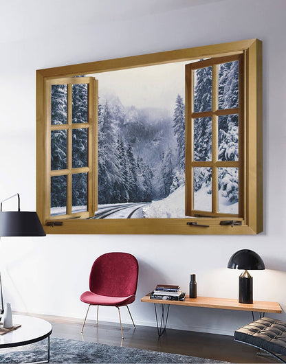 Winter Art, Forest Window, Holiday Decor, Christmas Decor, Winter Forest Art, Bedroom Canvas, Kitchen Canvas