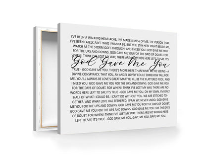 Custom God Gave Me You Wedding Song Canvas, Personalized Couple Lyric Wall Art, Christian Anniversary Decor