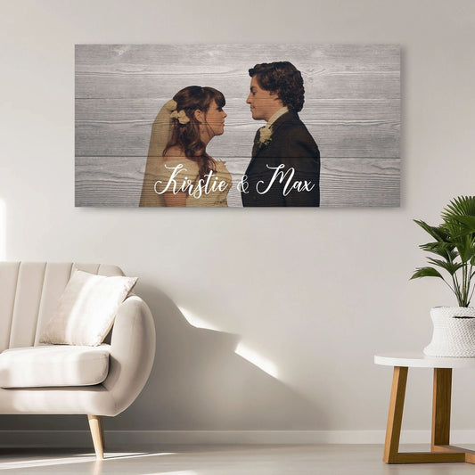 Couple on Wood, 5 Year Anniversary Gift, Wood Canvas Art Print