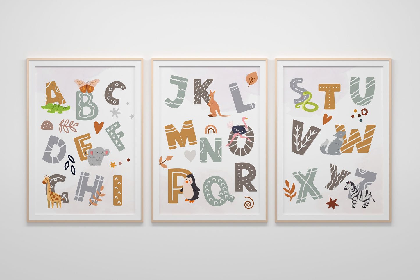 Neutral Alphabet Nursery Art, ABC Baby Art, Nursery Decor, Boho Art