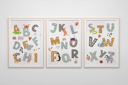 Neutral Alphabet Nursery Art, ABC Baby Art, Nursery Decor, Boho Art