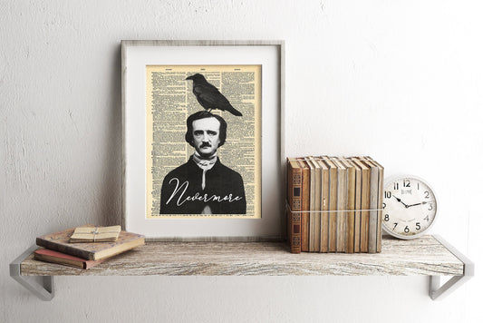 Edgar Allan Poe Raven Halloween Nevermore Macabre Dictionary Art Print