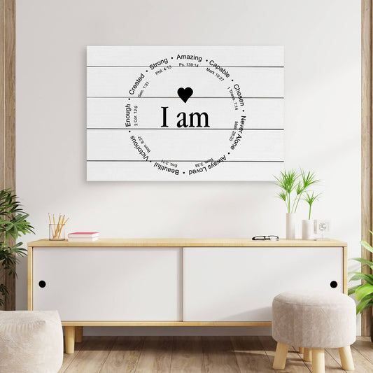 I Am Christian Encouragement Canvas, Bible Affirmation Wall Art, Faith Home Decor Print