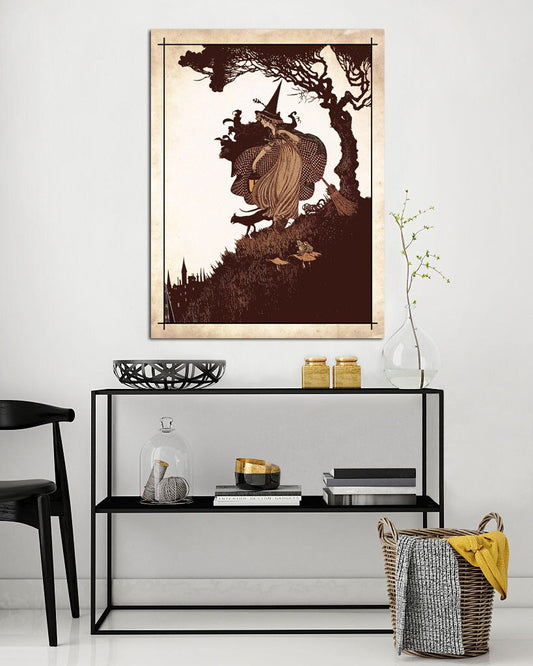 Halloween Witch Cat Illustration, Fall Decor Art Print