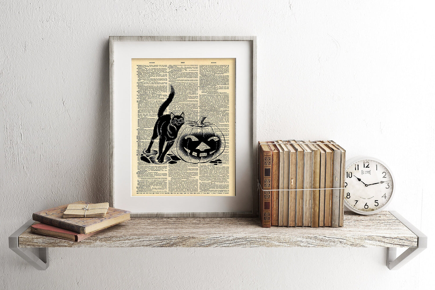 Halloween Cat and Pumpkin Dictionary Art Print