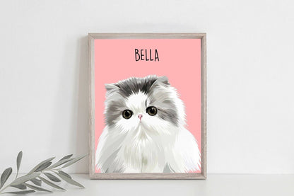 Cat Portrait, Cat Name Portrait, Animal Portrait Digital Painting, Animal Art Print or Canvas
