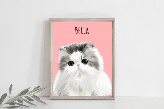Cat Portrait, Cat Name Portrait, Animal Portrait Digital Painting, Animal Art Print or Canvas