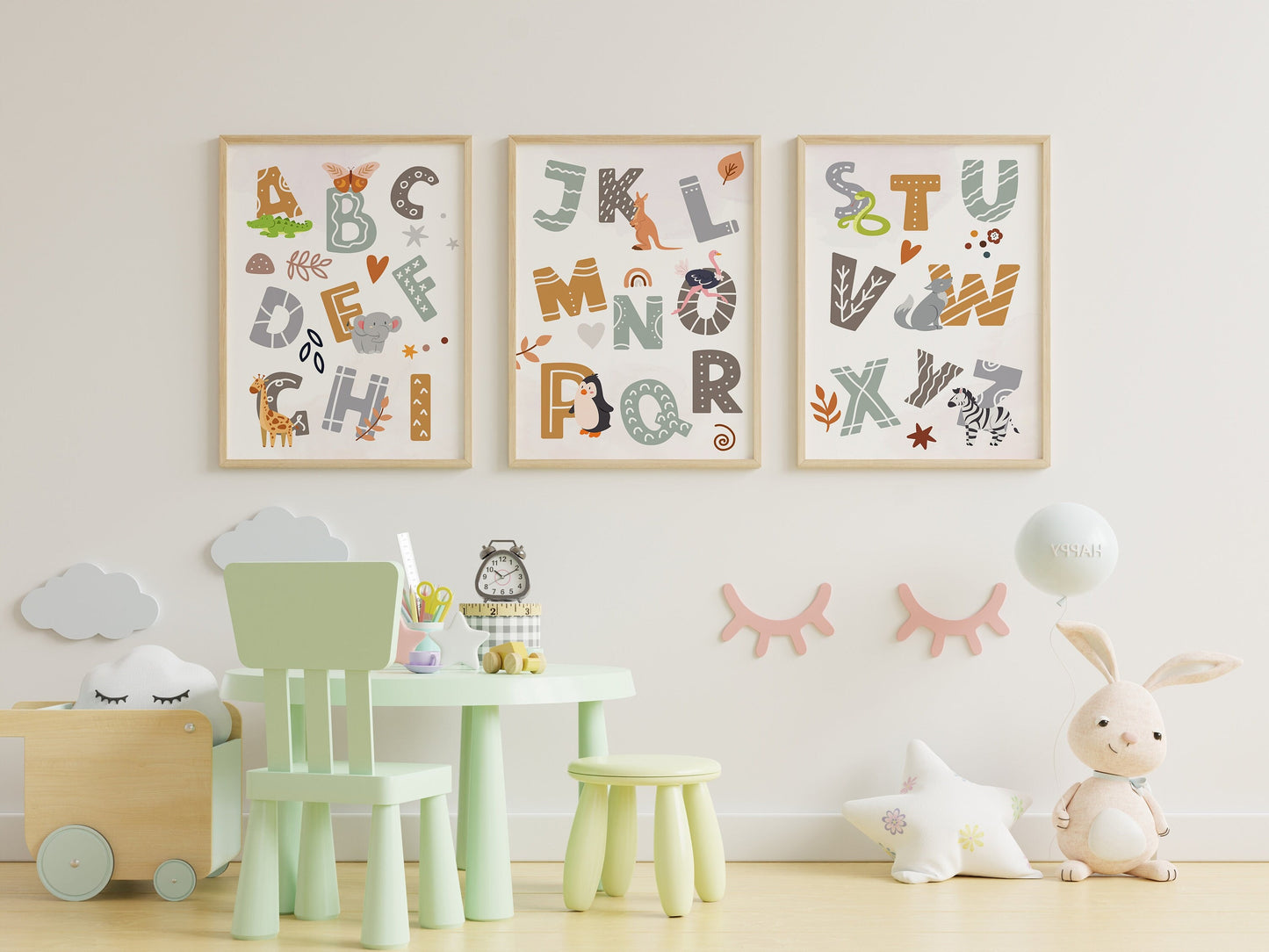 Neutral Alphabet Nursery Art, ABC Baby Art, Nursery Decor, Boho Art