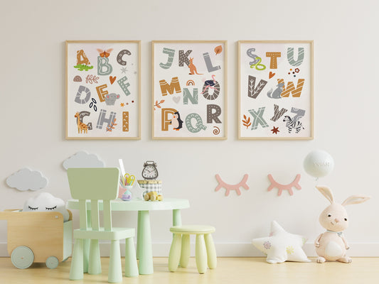 Neutral Alphabet Nursery Art, ABC Baby Art, Nursery Decor, Boho Art