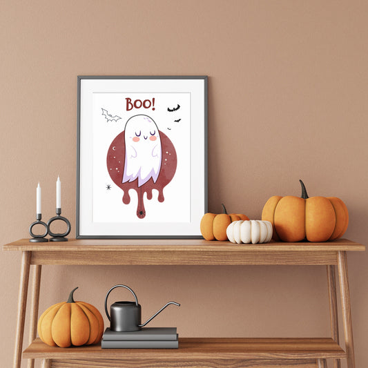 Halloween Ghost Bats Boho Illustration Wall Decor