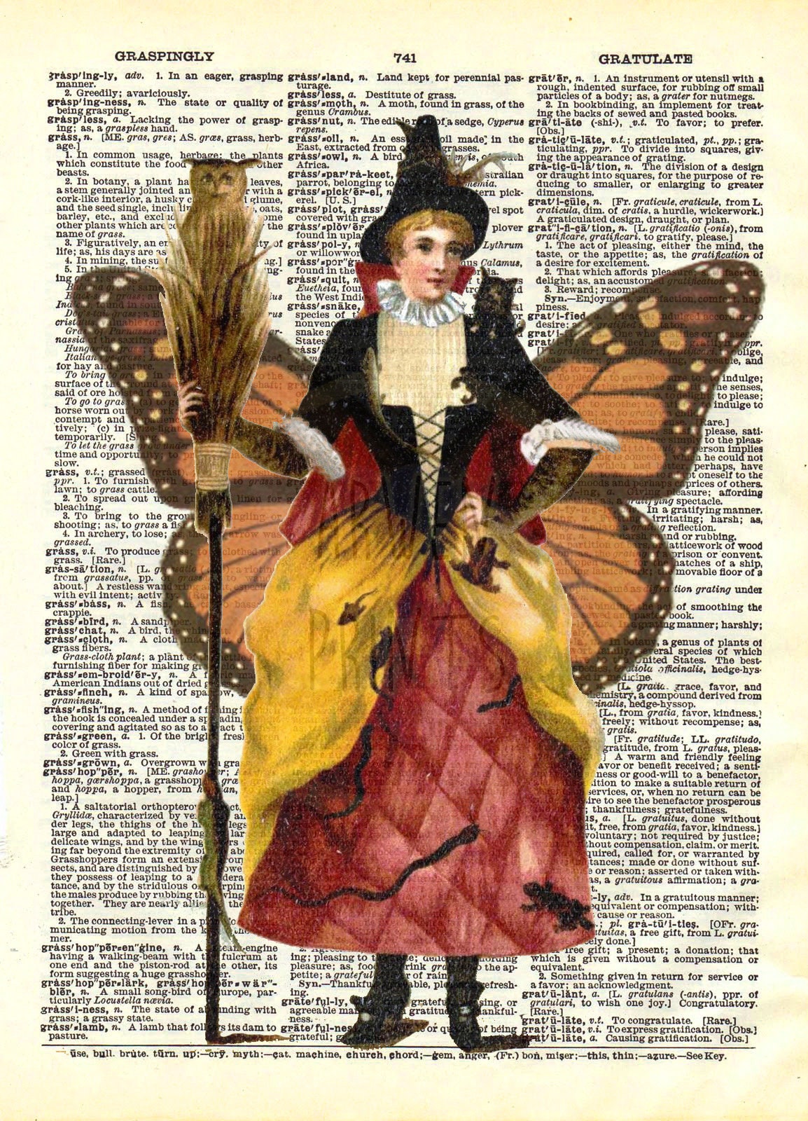 Witch Vintage Halloween Dictionary Art Print